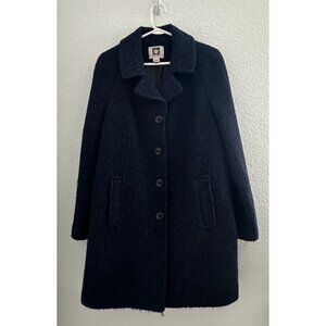 Anne Klein Pea Coat Womens XL Black Blue Boucle Wool Blend Office Retro Corpcore